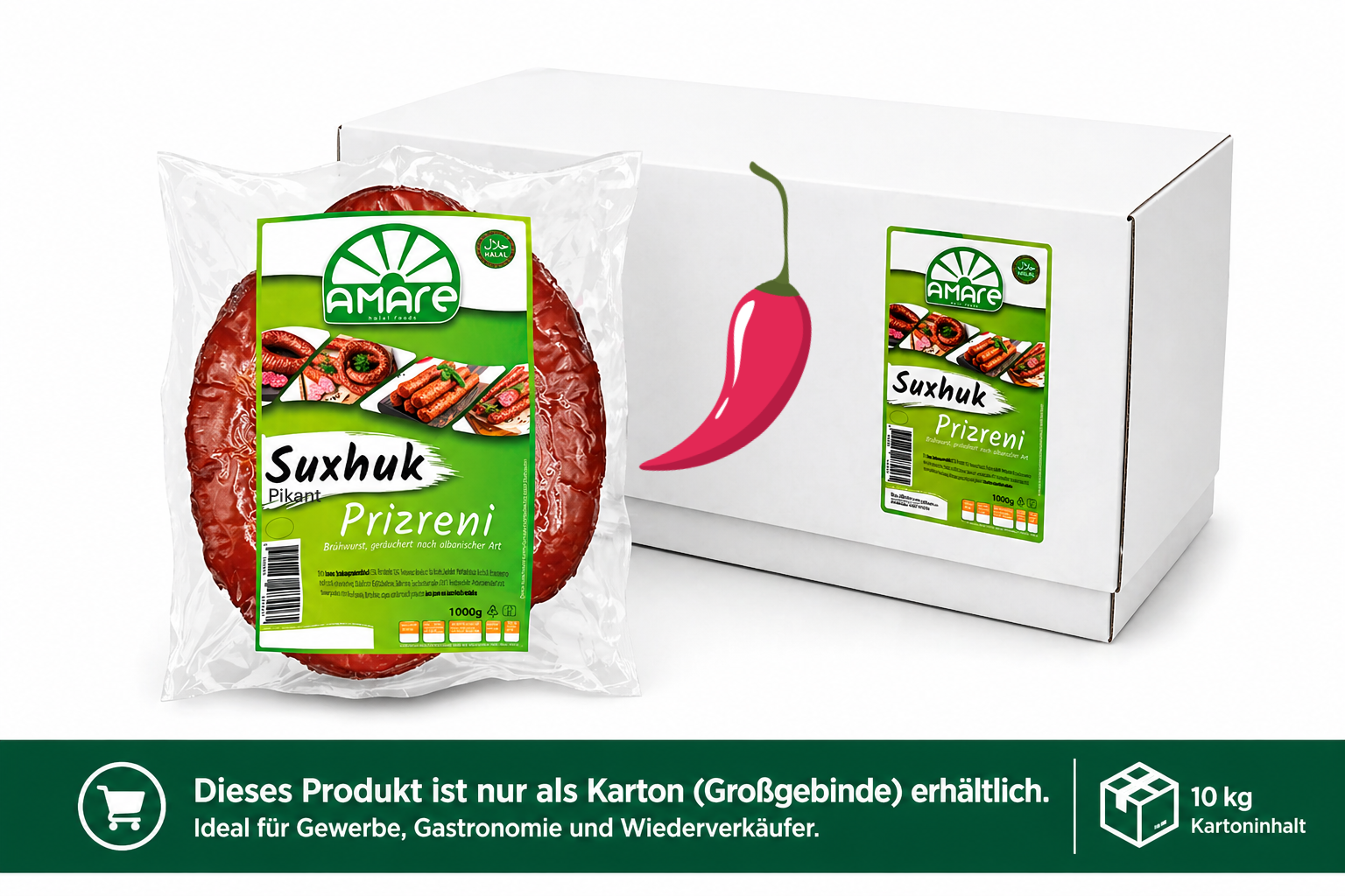 Suxhuk Prizreni pikant Ringe 10x1kg Karton